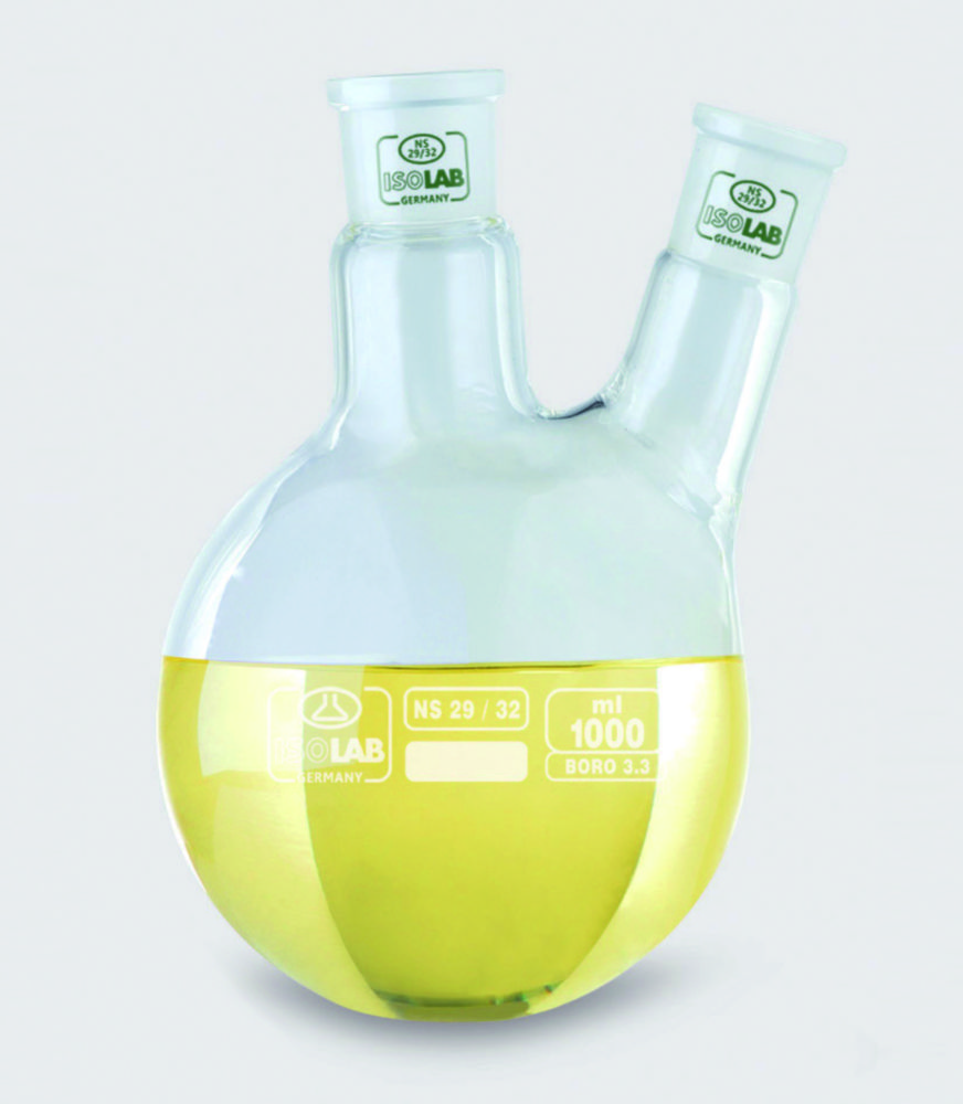 Search Round bottom flasks with two necks, angled arm, borosilicate glass 3.3 ISOLAB Laborgeräte GmbH (8351) 
