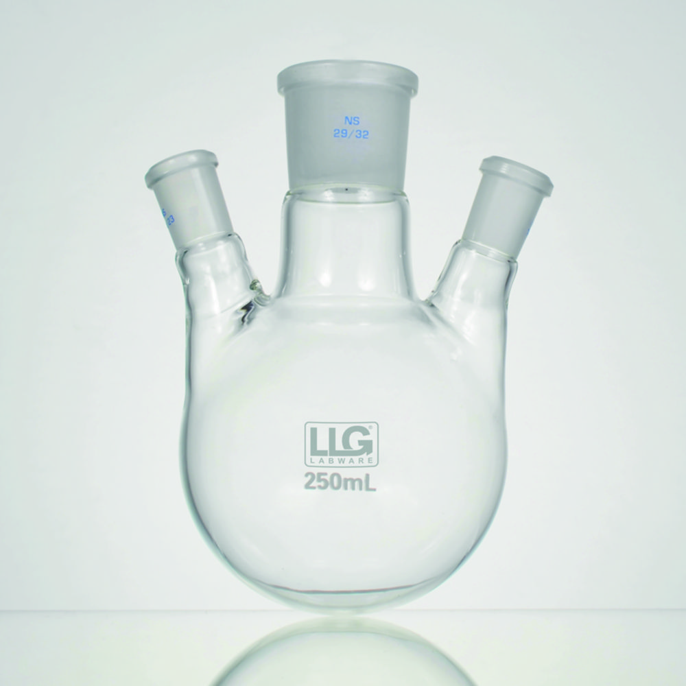 Search LLG-Three-neck round bottom flasks with standard ground joint, borosilicate glass 3.3, angled side LLG Labware (589992) 
