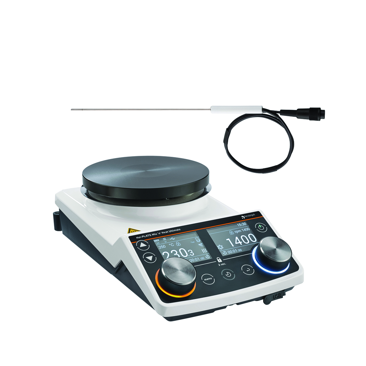 Search Magnetic stirrer Hei-PLATE Mix'n'Heat Ultimate Sensor Basic package Heidolph Scientific (1001665) 