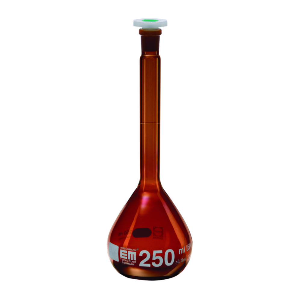 Search Volumetric flasks, DURAN amber glass, class A, USP, with PE stopper Hirschmann Laborgeräte GmbH (7678) 