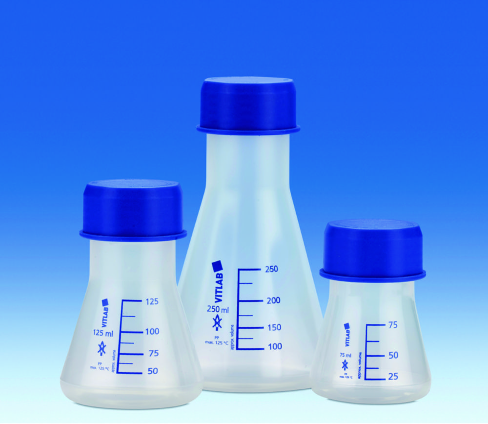 Search Erlenmeyer flasks, wide mouth, GL 45, PP, with blue screw neck VITLAB GmbH (9858) 