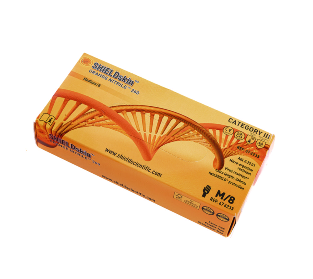 Search Disposable Gloves SHIELDskin ORANGE NITRILE 260 Laborbedarf (803940) 