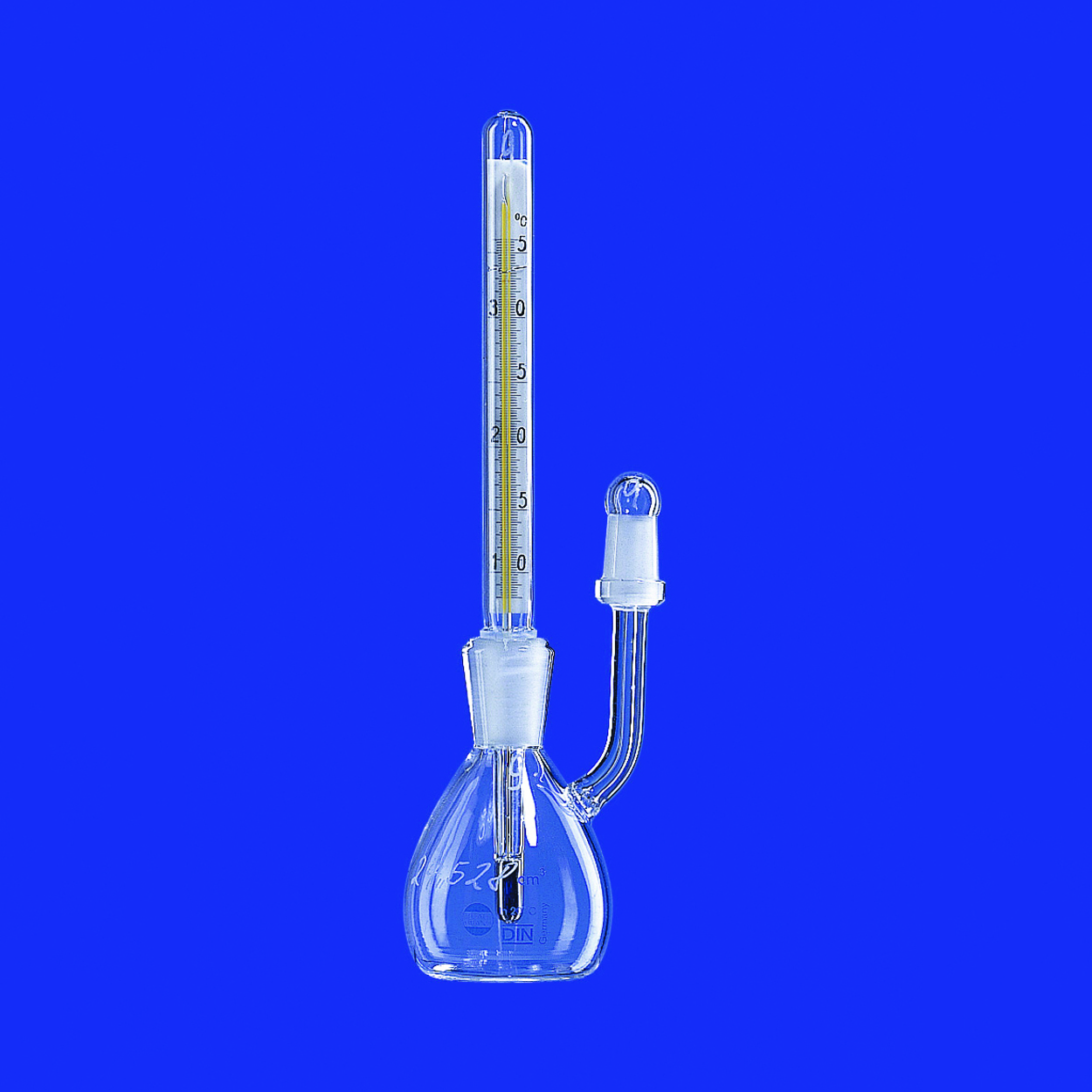 Search Pycnometers acc. to Gay-Lussac, borosilicate glass 3.3., adjusted, with thermometer and lateral ca Lenz-Laborglas GmbH & Co. KG (999398) 