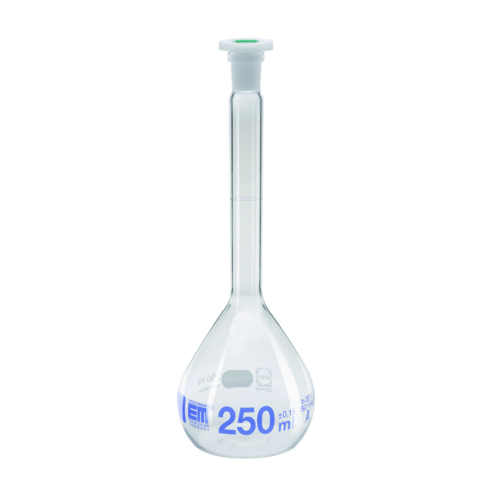 Search Volumetric flasks, DURAN, class A, blue graduation, with PE stoppers Hirschmann Laborgeräte GmbH (4016) 