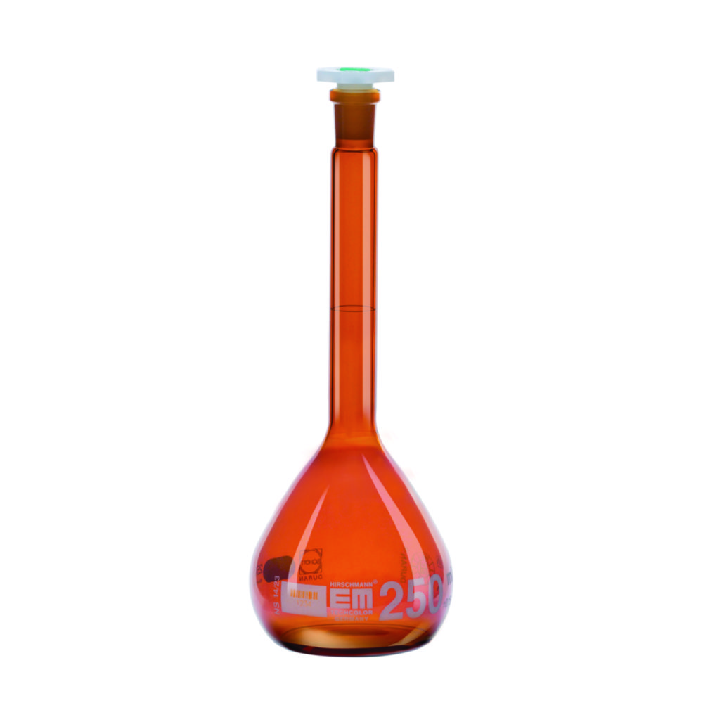 Search Volumetric flasks, DURAN amber glass, class A, with PE stopper Hirschmann Laborgeräte GmbH (1542) 