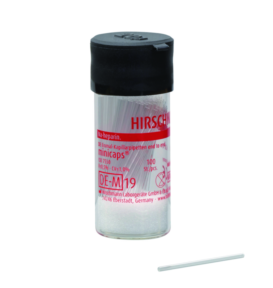 Search Disposable micro capillary pipettes, DURAN, minicaps end-to-end, acc. "Pro Hirschmann Laborgeräte GmbH (8188) 