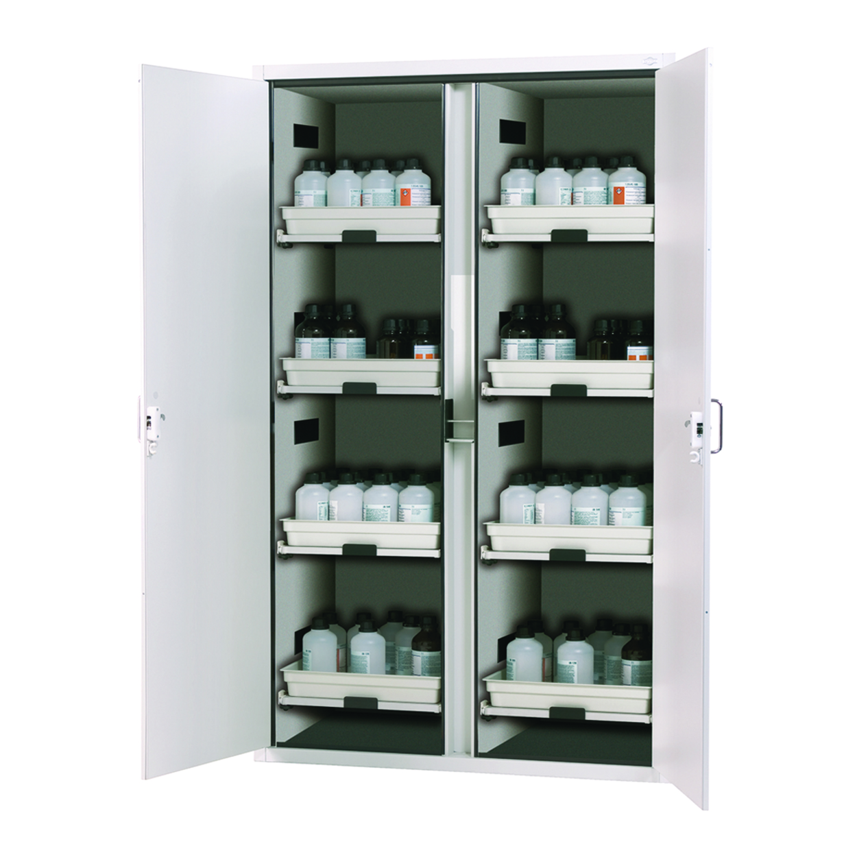 Search asecos GmbH (901098)-Cabinets for Acids and Alkalis SL-CLASSIC with Wing Doors, 8 pull-out shelves