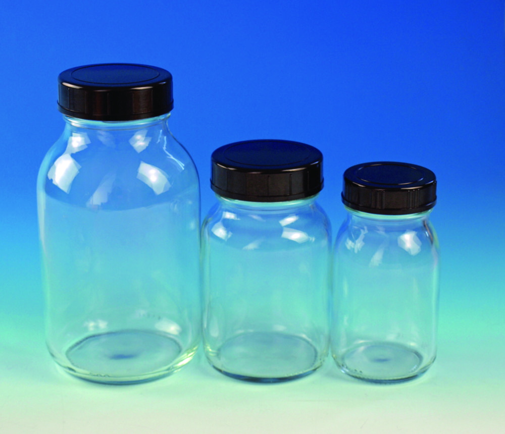 Search Wide neck bottles, clear glass, with screw cap, plastic Glaswarenfabrik Karl Hecht (4829) 