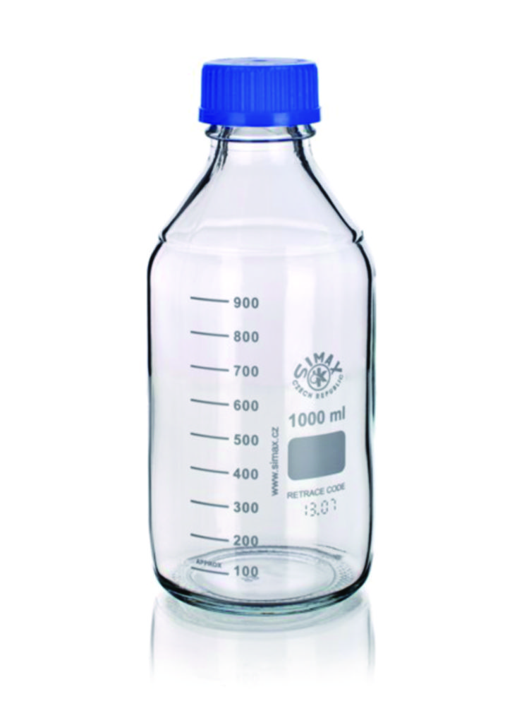 Search Laboratory bottles, borosilicate glass 3.3, GL45, with blue screw cap Bohemia Cristal (5302) 