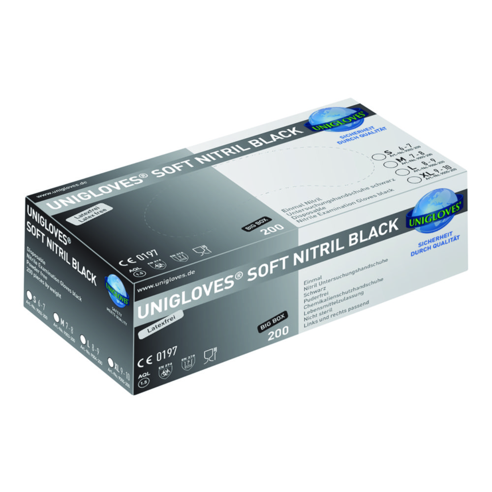Search Disposable Gloves Soft Nitril black 200, Nitrile Unigloves GmbH (5362) 