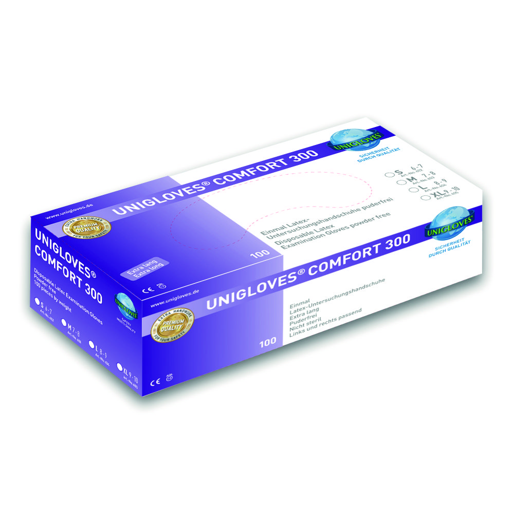 Search Disposable Gloves COMFORT 300, Latex, Powder-Free Unigloves (5715) 