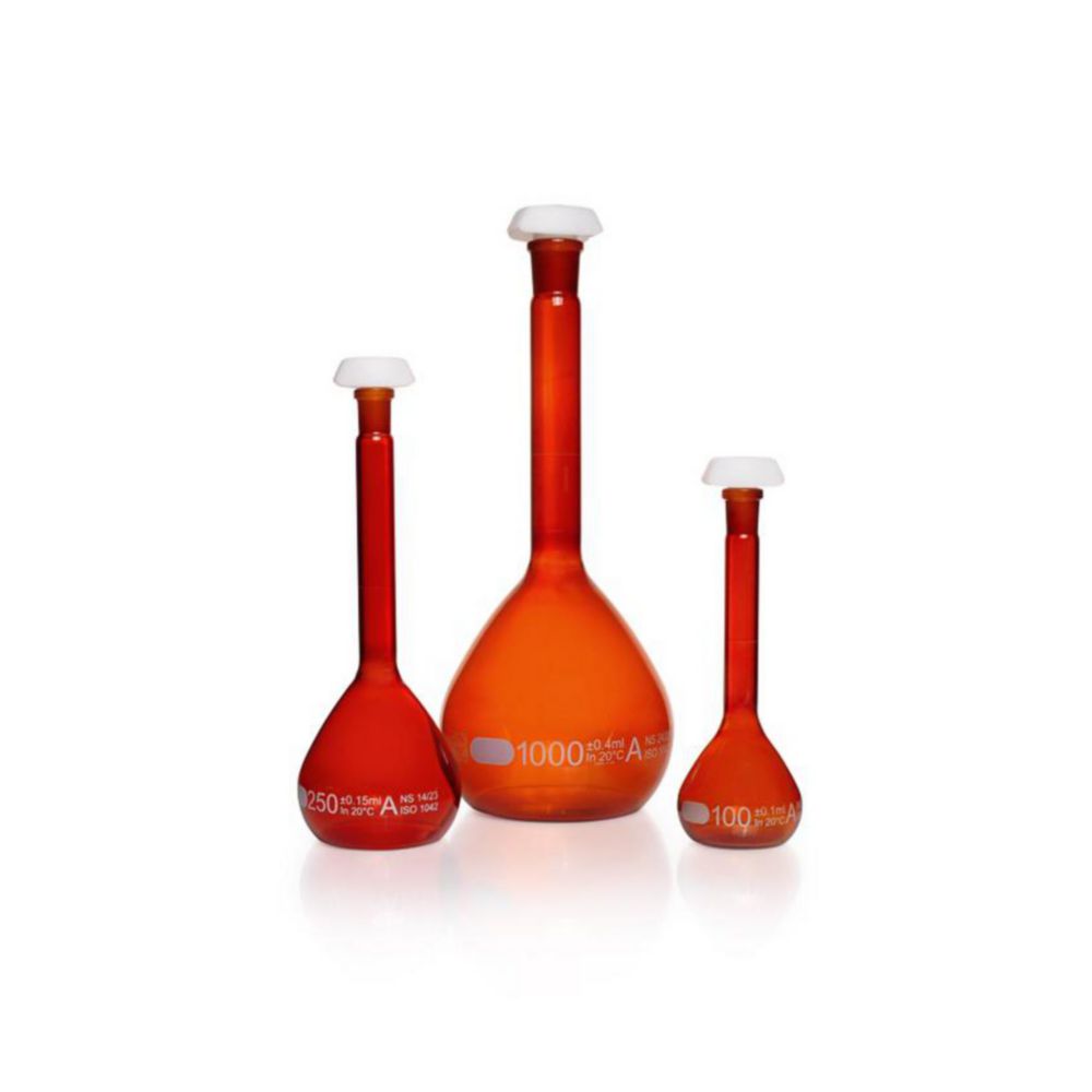 Search Volumetric flask DURAN, amber glass, class A, white graduated, incl. individual certif DWK Life Sciences GmbH (Duran) (5862) 