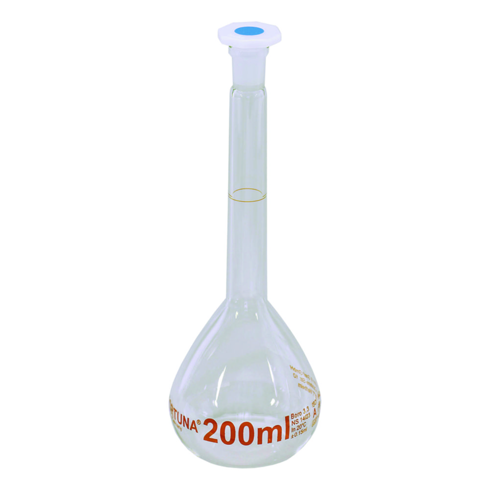 Search Volumetric flasks Volac FORTUNA, boro 3.3, class A, with PP stoppers, amber graduation Poulten & Graf GmbH (738457) 
