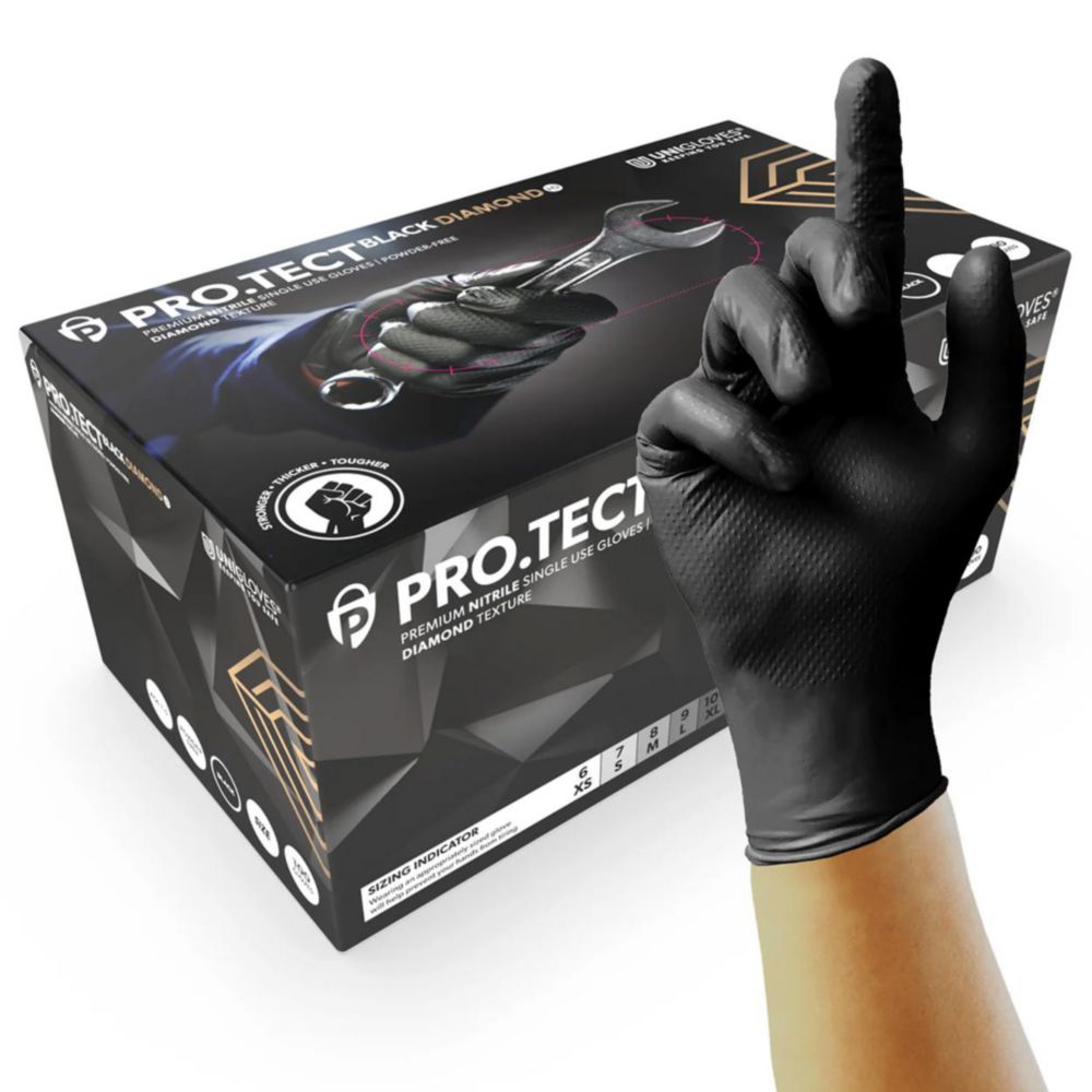 Search Nitrile Gloves PRO.TECT BLACK Diamond HD Unigloves GmbH (936336) 
