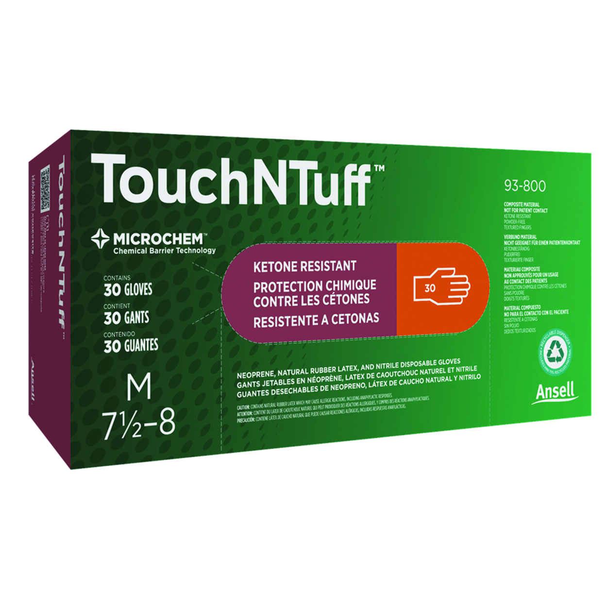 Search Disposable Gloves TOUCHNTUFF 93-800, natural rubber latex, nitrile, neoprene Ansell Healthcare Europe N.V. (972813) 