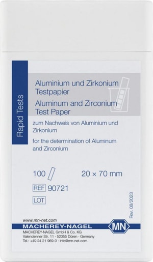 ALUMINIUM (ZIRKON) Testpapier 20 x 70 mm, Packung � 100 Streifen