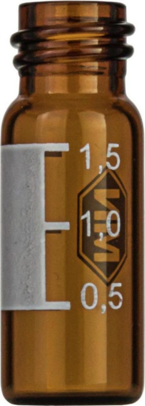 Gewindeflaschen N 10, 1,5 ml AD 11,6mm, Außenhöhe: 32 mm, braun, flacher Boden, weite Öffnung, Schriftfeld + Markierung, VE=100