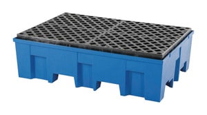 Auffangwanne PE f&uuml;r 2 F&auml;sser � 200l, Gitterrost, B865xT1245xH350mm