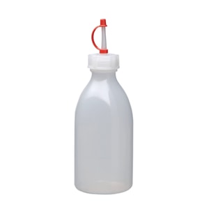 Tropfverschlüsse für Gewindeflaschen, PE-LD mit Halteband und Kappe, natur/rot,GL 28 VE=100