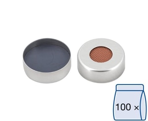 Alu-B&ouml;rdelkappen N 20 TB/oA mit Loch 10 mm, mit Septum Butyl rot/PTFE grau, VE=100