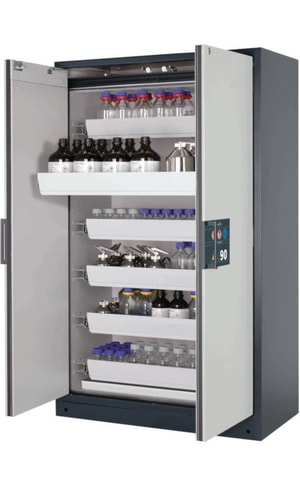 Sicherheitsschrank Q-CLASSIC-90 WD 1193 x 615 x 1953 mm (BxTxH), RAL 7016/RAL 7035, 6 Auszugswanne, 1x Bodenwanne