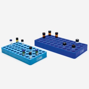 Racks f&uuml;r Rollrandfl&auml;schen 5x10, dunkel blau Vials Durchmesser 14,75 mm