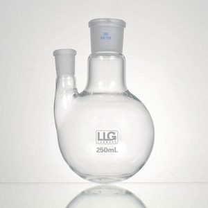 LLG-Zweihals-Rundkolben mit Normschliff, Borosilikatglas 3.3, schräger Seitenhals