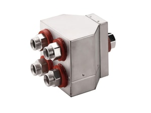 4fach-Verteiler M30x1,5, isoliert, 1x M30x1,5 innen auf 4x M30x1,5 au&szlig;en