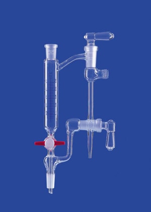 Destilliervorlage nach Ansch&uuml;tz-Thiele, gerade Kolbeninhalt 25 ml, H&uuml;lse/Kern NS 14/23, Absaugstutzen GL 18, mit PTFE-K&uuml;ken