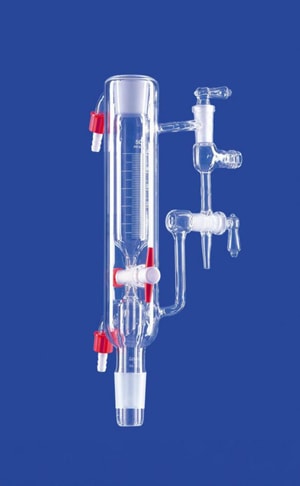 Destilliervorlage nach Ansch&uuml;tz-Thiele, gerade m. Temp.-Mantel, Kolben 50 ml, H&uuml;lse/Kern NS 29/32 Absaugstutzen GL 18, mit PTFE