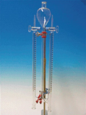 Wasserzersetzungsapparat nach Hoffmann mit Stativ, mit Kohleelektrode