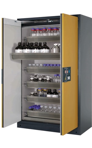 Sicherheitsschrank Q-PEGASUS-90 WDAC 1193 x 615 x 1953 mm (BxTxH), Tür sicherheitsgelb RAL 1004, 6 Auszugswanne,