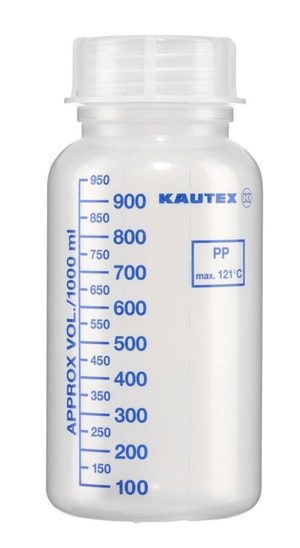 PP-Weithalsflaschen 1000 ml mit Graduierung, autoklavierbar mit Verschlu&szlig;, VE=56