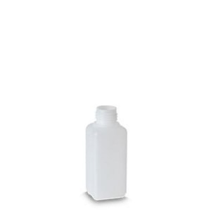 HDPE-Vierkantflaschen 100 ml natur, Gewinde RD25, geriffelt, oh.UN-Zul., VE=1000