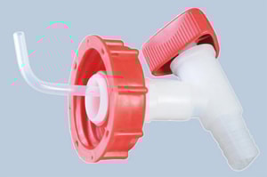 Ablasshahn PROFI DIN 60/61-Verschraubung f&uuml;r Kanister, natur, roter Drehgriff, T&uuml;lle Au&szlig;en 19mm (3/4")