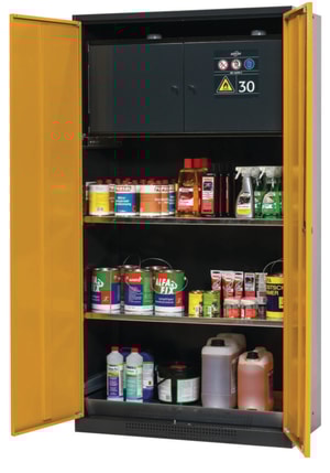 Chemikalienschrank CS-Classic Typ 30 1055x520x1950mm, Fl&uuml;gelt&uuml;ren RAL 1004, 2 Fachb&ouml;den, 1 Lochblecheinsatz,