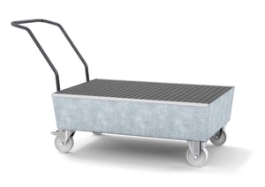 Auffangwanne Stahl verzinkt fahrbar, Gitterrost, 850x1450x1150mm