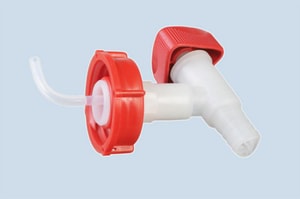 Ablasshahn PROFI DIN 51-Verschraubung natur, roter Drehgriff/Verschraubung, T&uuml;llenanschluss 19mm (3/4")