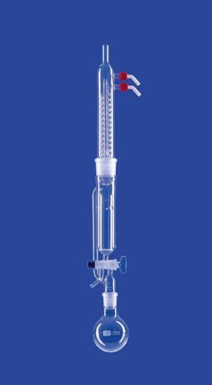 Hei&szlig;-Extraktionsapparat nach Thielepape Extraktor 150 ml, mit Dimroth-K&uuml;hler NS 45/40 mit Glasfrittenh&uuml;lse, Kolben 250 ml