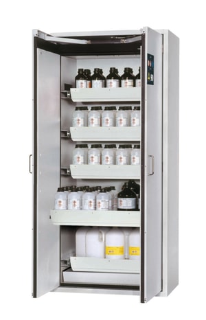 Sicherheitsschrank S-CLASSIC-90 WDAS 896x616x1968mm (BxTxH), RAL7035, 5 Auszugswanne, 1 Bodenauffangwanne