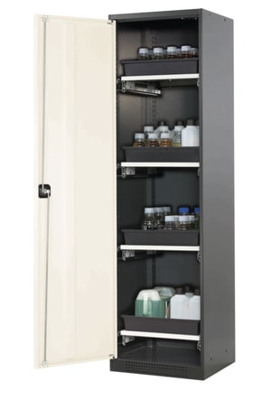 Chemikalienschrank CS-Classic 545x520x1950mm (BxTxH), Korpus RAL 7016, T&uuml;ren RAL9010, 4 Tablarausz&uuml;ge