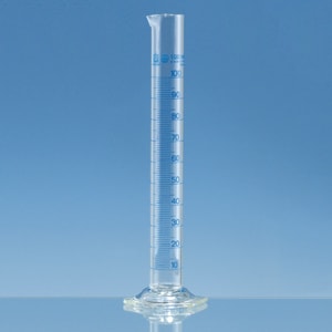 Messzylinder, Borosilikatglas 3.3, hohe Form, Klasse A, blau graduiert