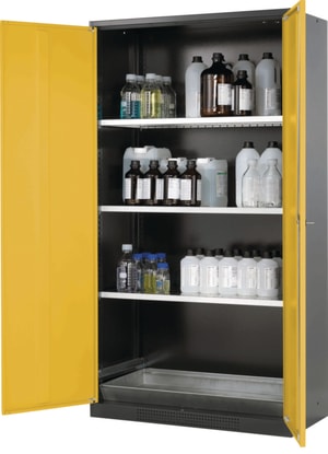 Chemikalienschrank CS-Classic 1055 x 520 x 1950 mm (BxTxH), Fl&uuml;gelt&uuml;ren anthrazitgrau RAL 7016, 3 Fachb&ouml;den,