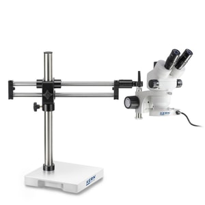 Stereo-Zoom-Mikroskop-Set Trinokular 0,7-4,5x; Doppelarm-Ständer (Platte), LED-Ring