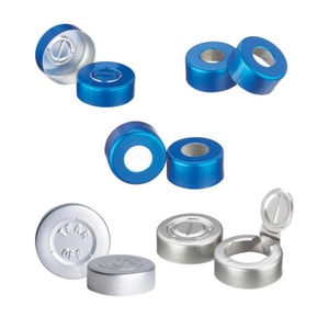 WHEATON-Aluminiumkappen, blau, mit Mittelabriss ohne Einlage, 20 mm Au&szlig;en-� VE=1000 (224183-05)