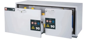 Gefahrstoff-Lagerschrank UB-S-90 M 1400x500x600mm, 2 Schubladen, 1 Schubladenwanne 17 ltr., 1 Schubladenwanne 10 ltr., RAL 7035