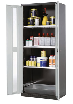 Chemikalienschrank CS-Classic Fl&uuml;gelt&uuml;r, RAL7016, lichtgrau, 810x520x1950mm 3x Fachboden, 1x Bodenauffangwanne