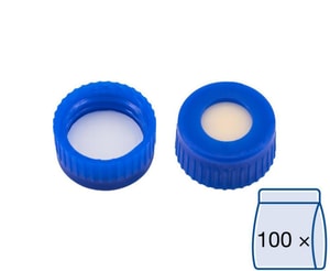 Schraubkappen N 9, blau PP, Loch Silikon beige/PTFE wei&szlig; H&auml;rte: 45&deg; shore A, VE=100