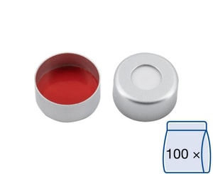 Aluminium Bördelkappen N 11 silber, Loch Silikon weiß/PTFE rot, Härte: 45° shore A, VE=100