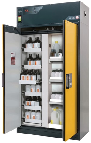 Umluftfilterschrank FX-CLASSIC-90 1193x615x2294mm (WxDxH), RAL 7016/RAL 1004, 6x Auszugswanne, 1x Bodenauffangwanne (Stahlblech